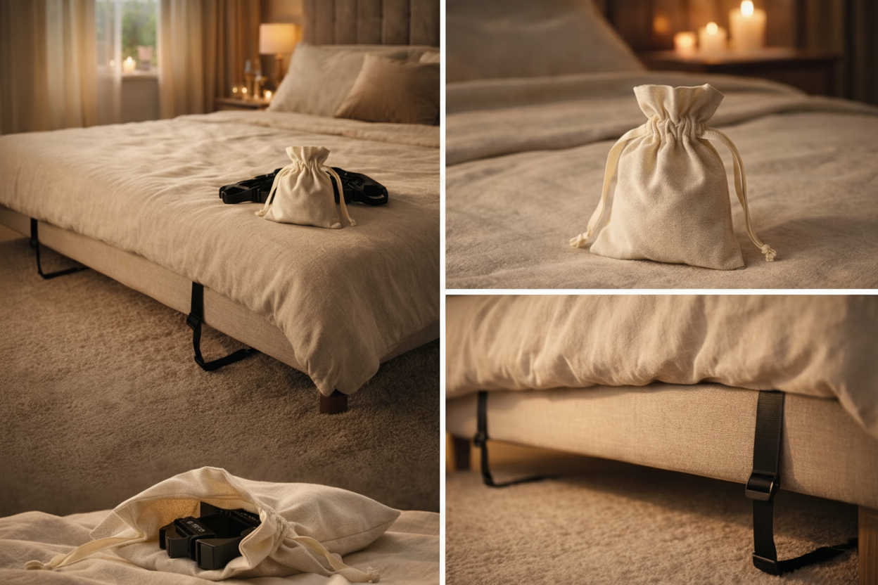 pochette de jeu romantique et amour pour une soirée de couple et son système discret sous le lit